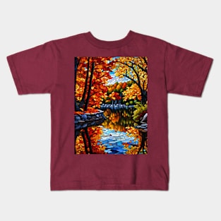 Stained Glass Autumn Scene Kids T-Shirt